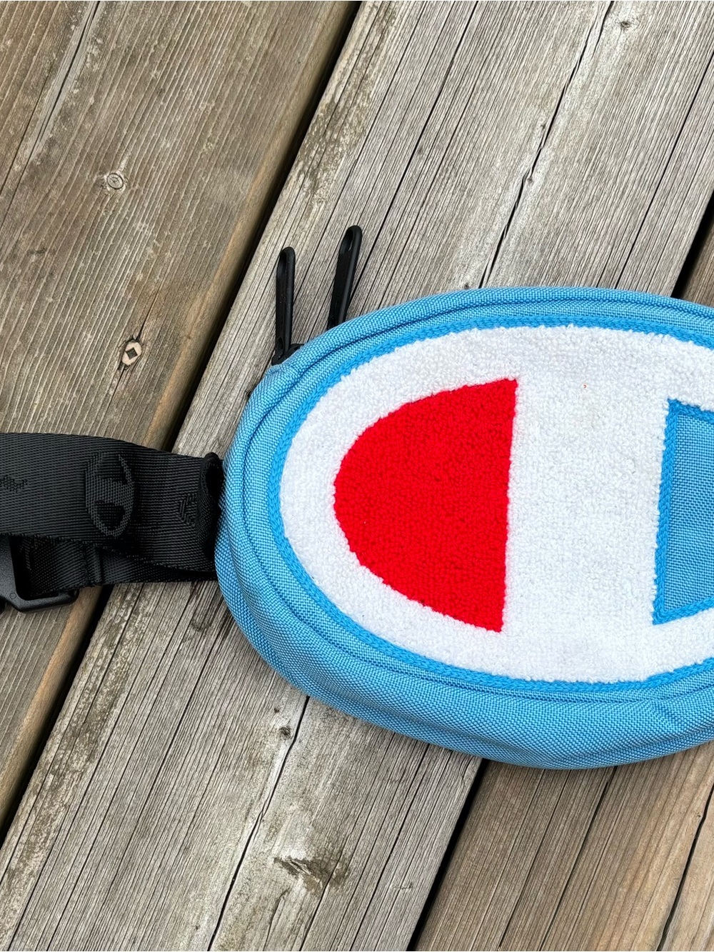 Champion Light Blue Fanny Pack with Red & White Logo